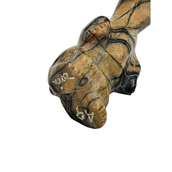 Native American Zuni Bear Fetish Picasso Marble Stone Turquoise Inlay Signed - Picture 10 of 16